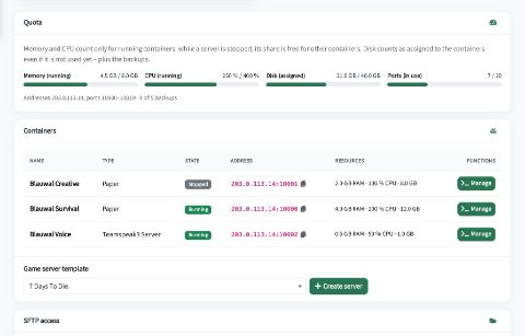 Create a new game server in the plan