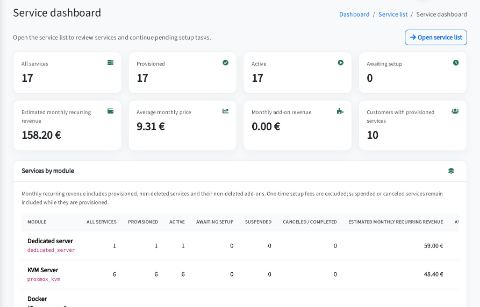 Services and recurring revenue per module