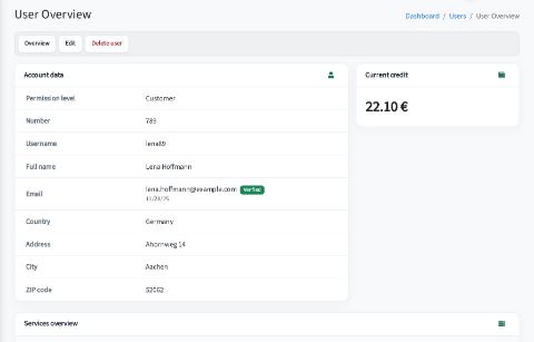 Customer account with services
